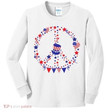 4th Of July Patriotic Peace Sign Kids Long Sleeve Shirt