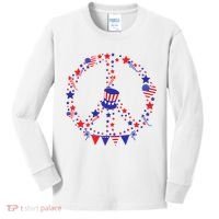 4th Of July Patriotic Peace Sign Kids Long Sleeve Shirt thumb 0