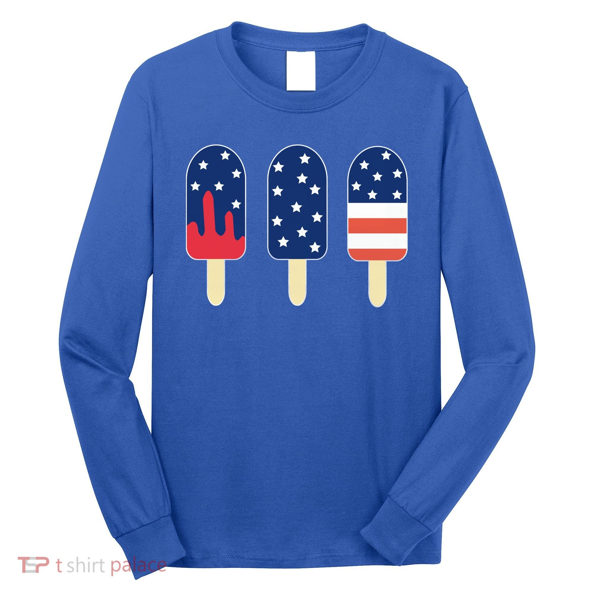 4th of July Popsicle Red White Blue American Flag Long Sleeve Shirt