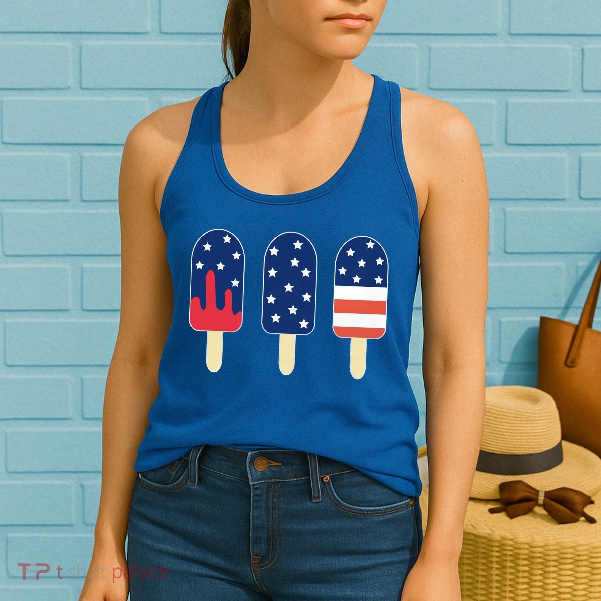 4th of July Popsicle Red White Blue American Flag Women's Tank Top