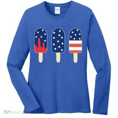 4th of July Popsicle Red White Blue American Flag Women's Long Sleeve Shirt