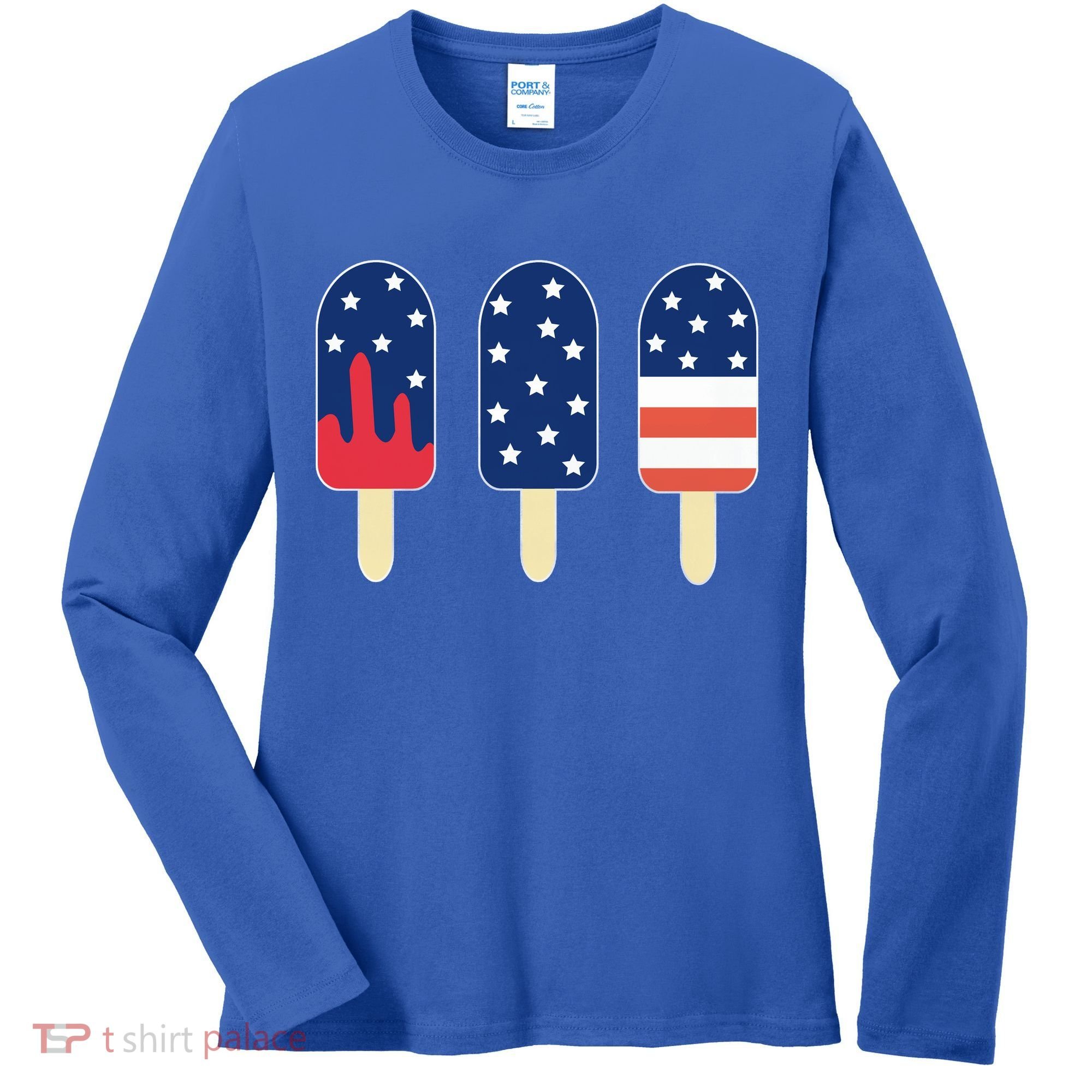 4th of July Popsicle Red White Blue American Flag Women's Long Sleeve Shirt