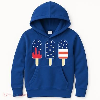 4th of July Popsicle Red White Blue American Flag Kids Hoodie