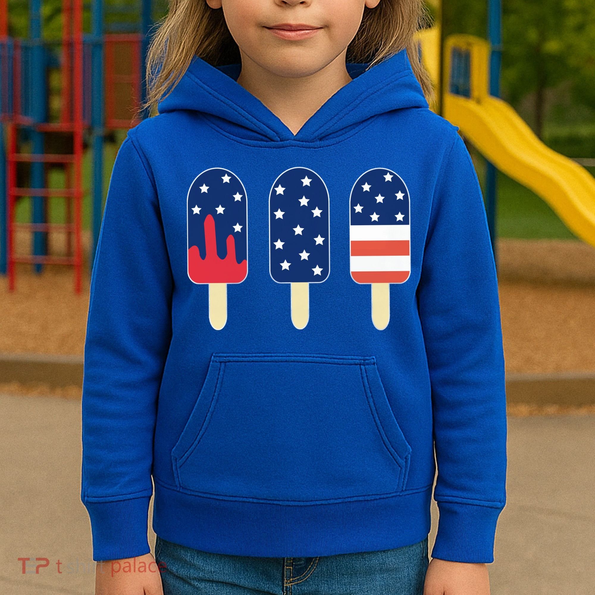 4th of July Popsicle Red White Blue American Flag Kids Hoodie