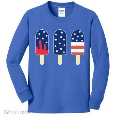 4th of July Popsicle Red White Blue American Flag Kids Long Sleeve Shirt