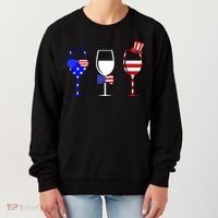 4th Of July Red White Blue Wine USA Glasses Women's Sweatshirt thumb 0