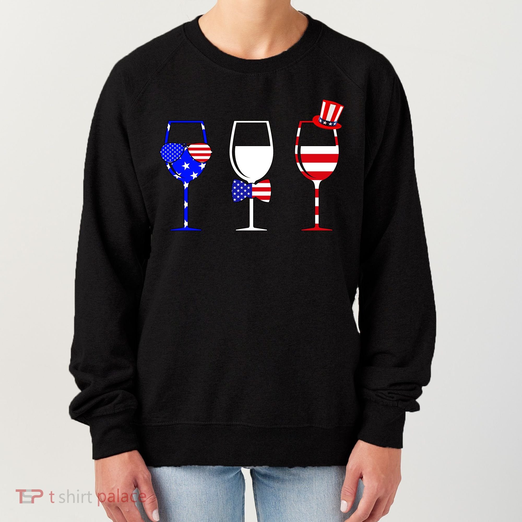 4th Of July Red White Blue Wine USA Glasses Women's Sweatshirt
