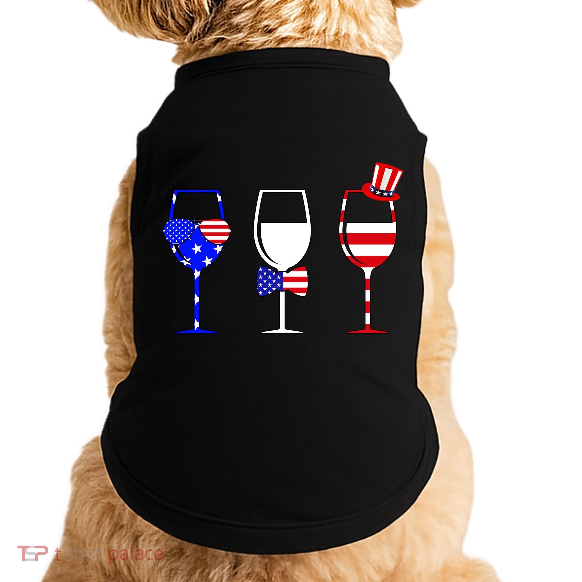 4th Of July Red White Blue Wine USA Glasses Doggie Tank