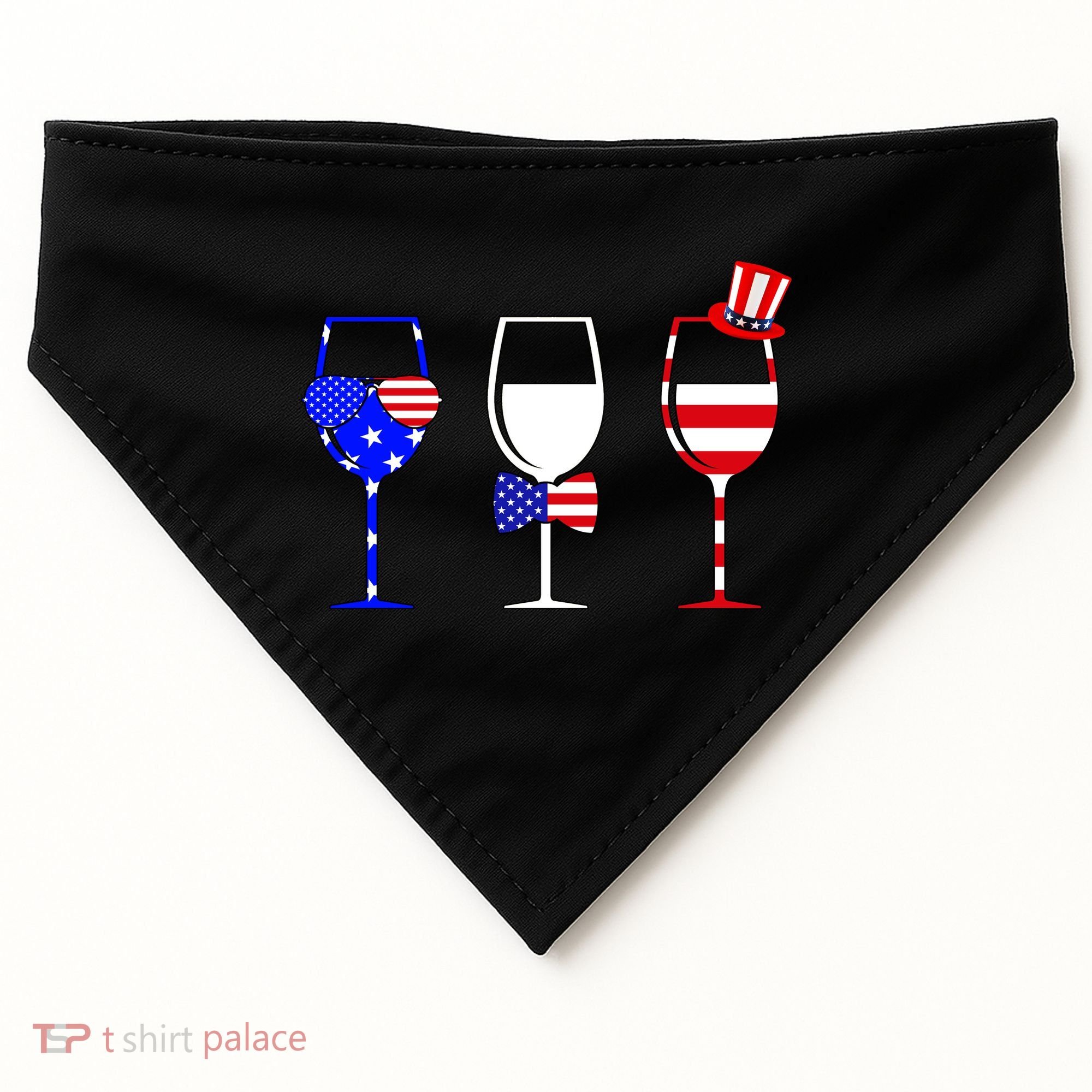 4th Of July Red White Blue Wine USA Glasses USA-Made Doggie Bandana