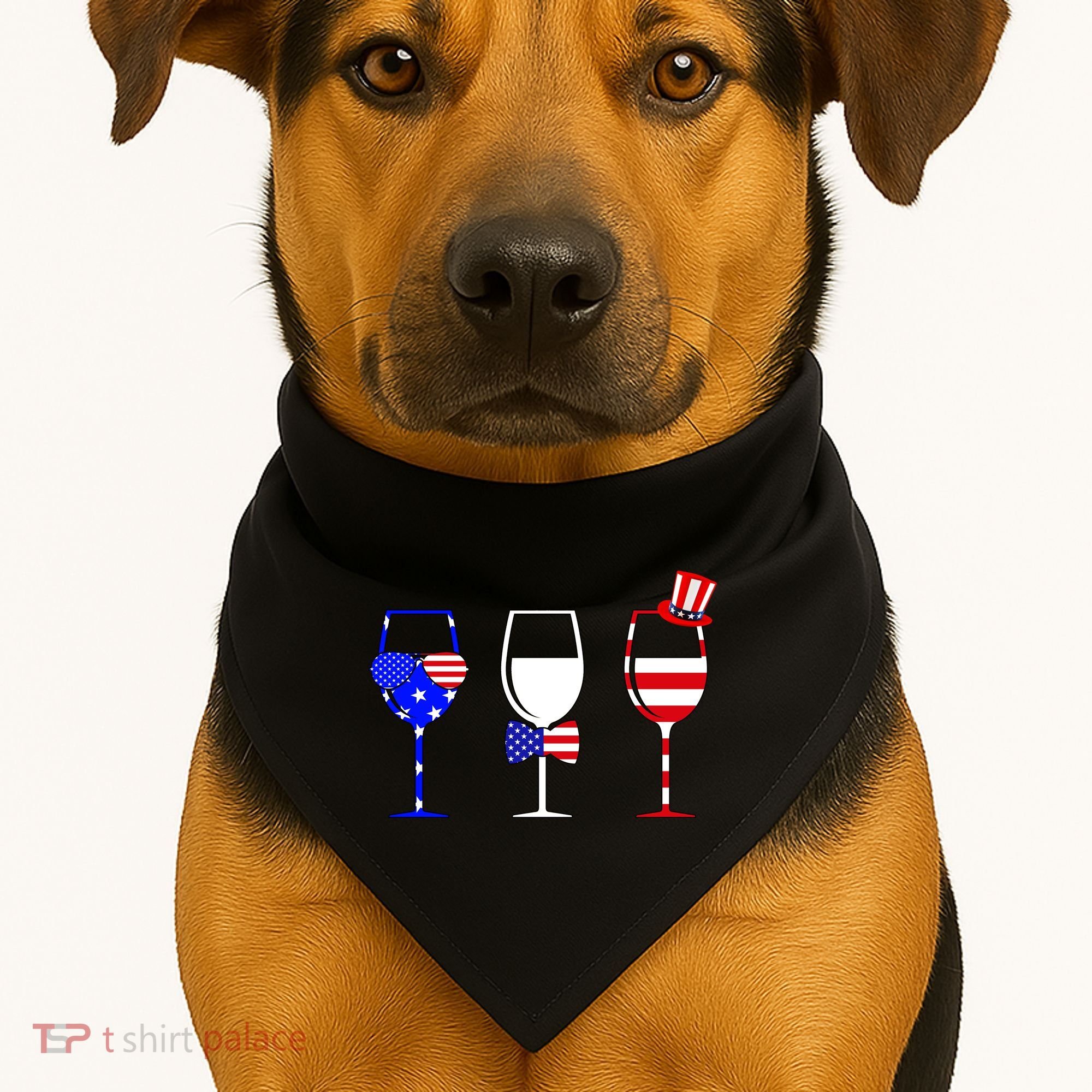 4th Of July Red White Blue Wine USA Glasses USA-Made Doggie Bandana