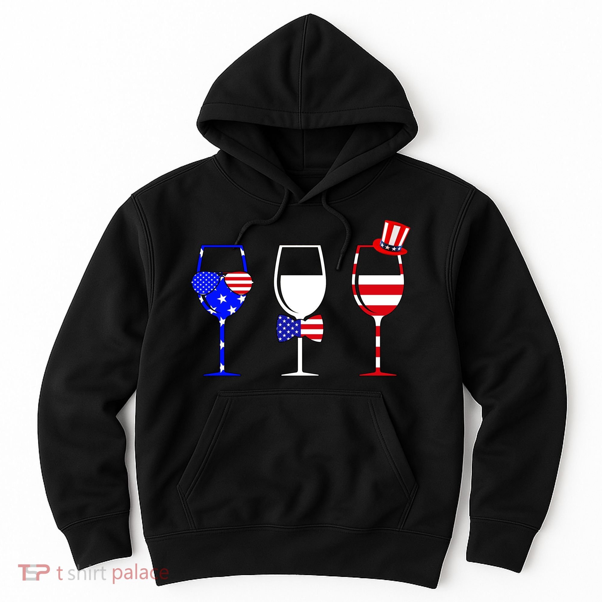 4th Of July Red White Blue Wine USA Glasses Hoodie