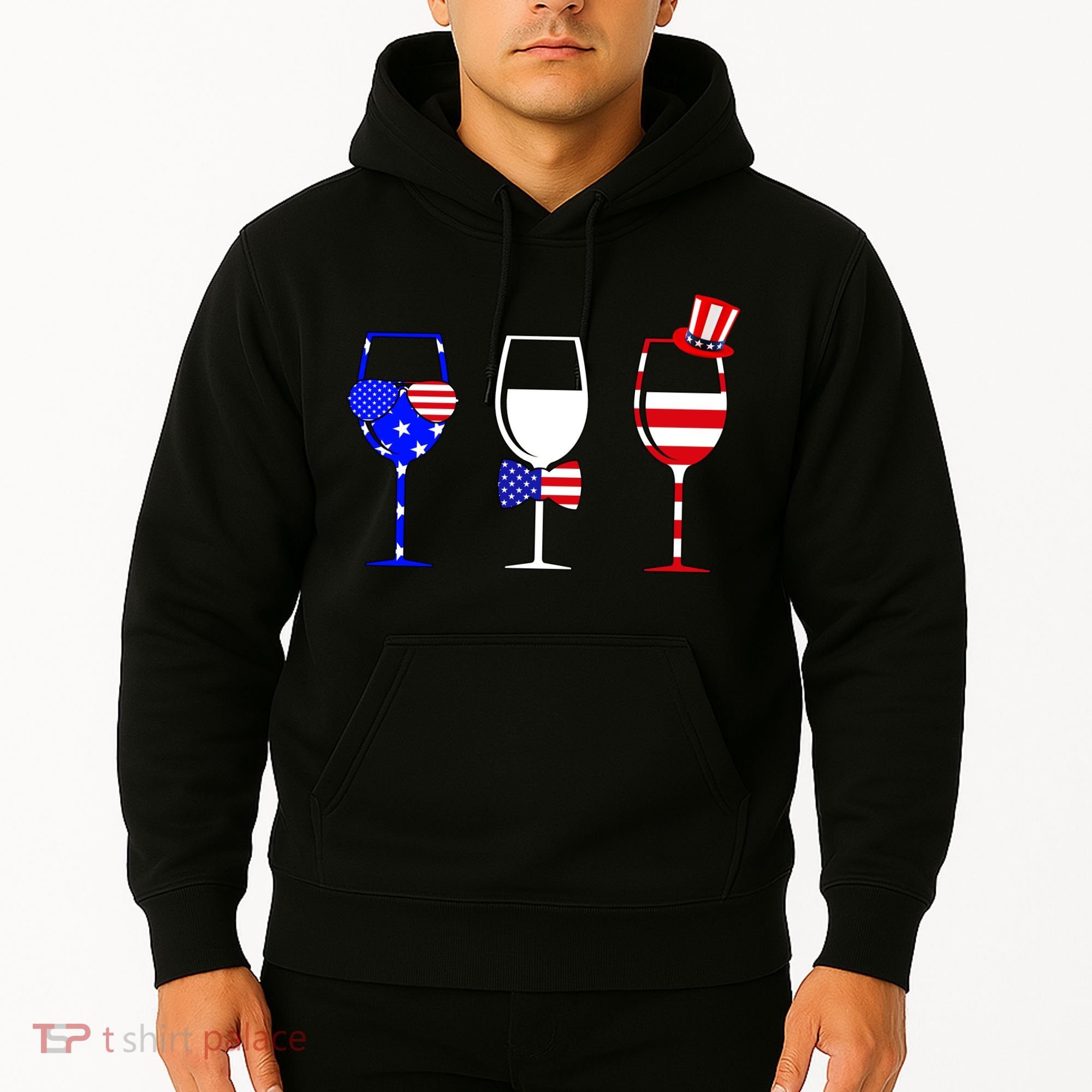 4th Of July Red White Blue Wine USA Glasses Hoodie