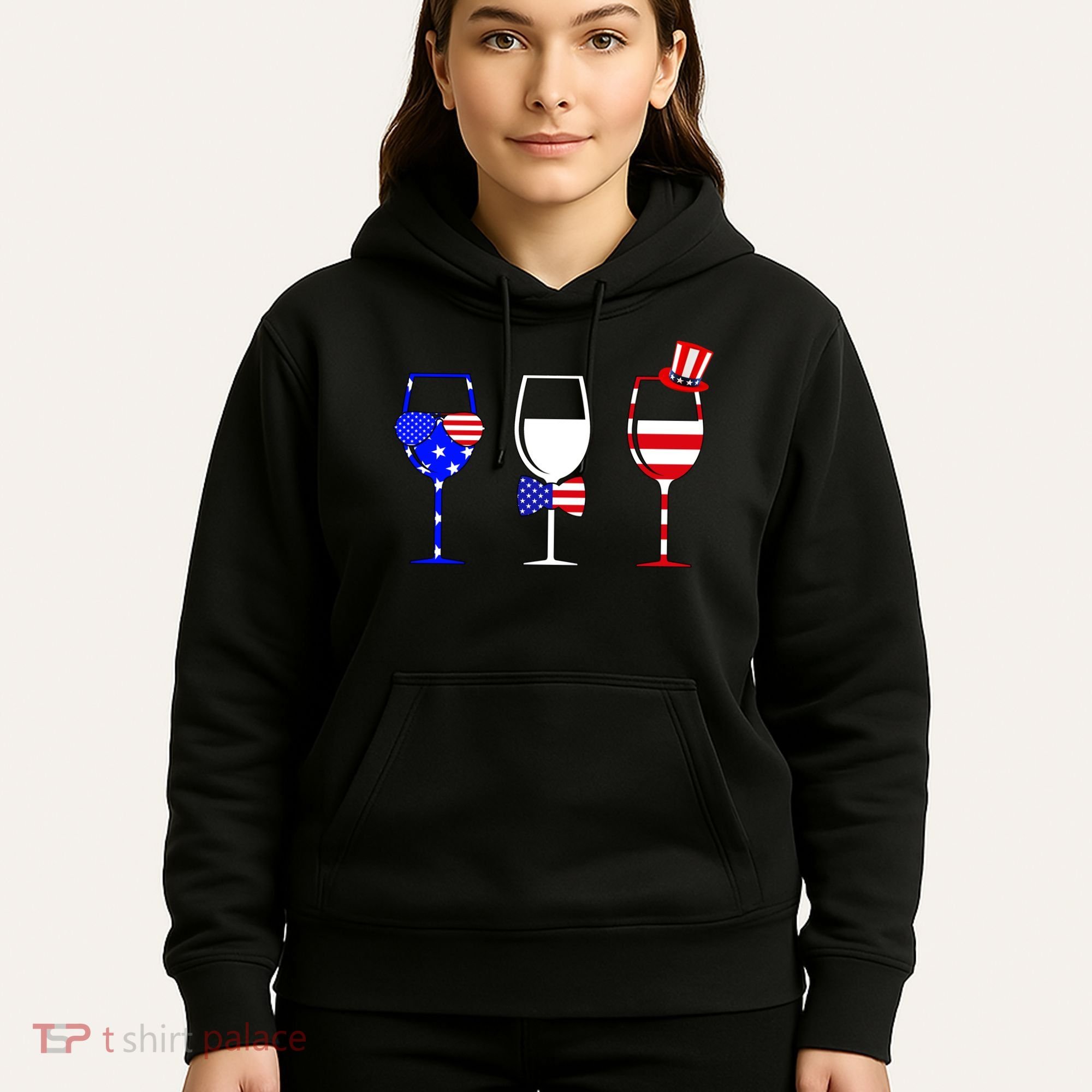 4th Of July Red White Blue Wine USA Glasses Hoodie