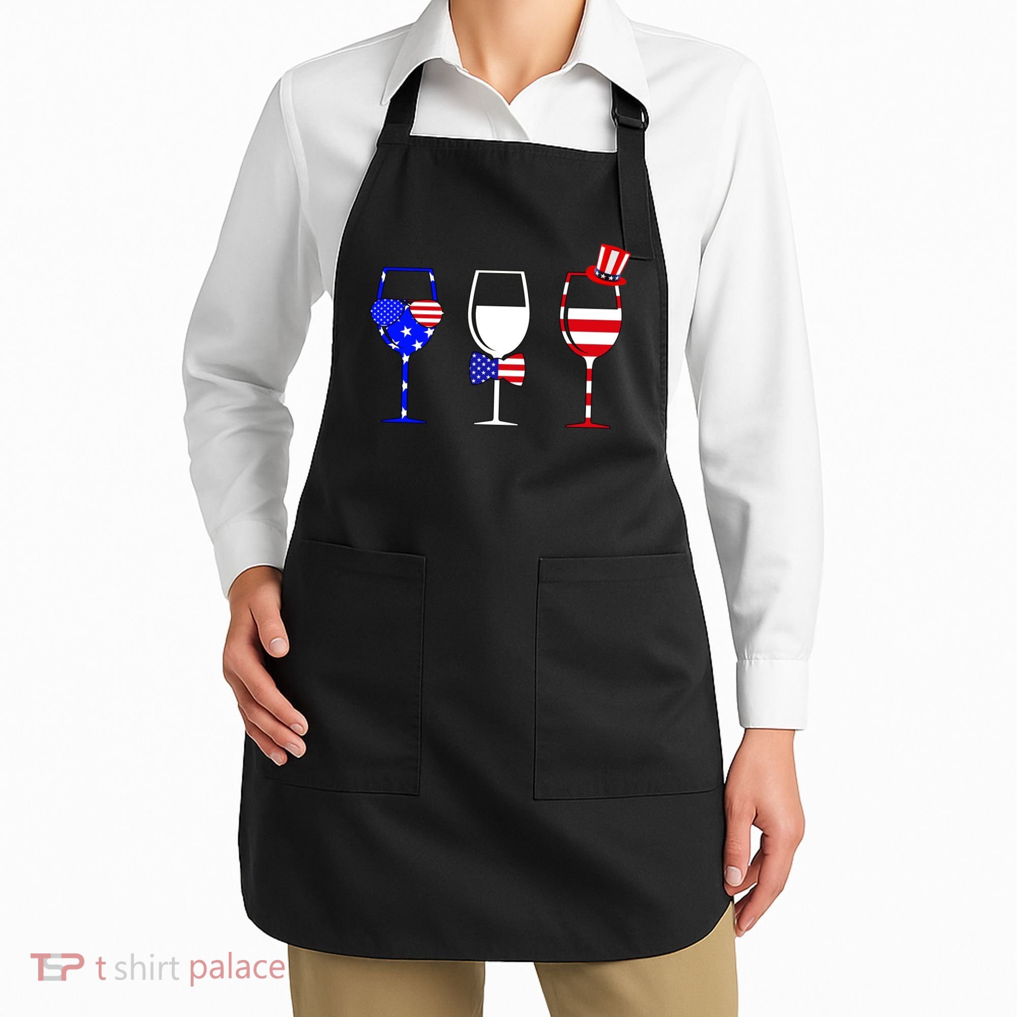 4th Of July Red White Blue Wine USA Glasses Apron