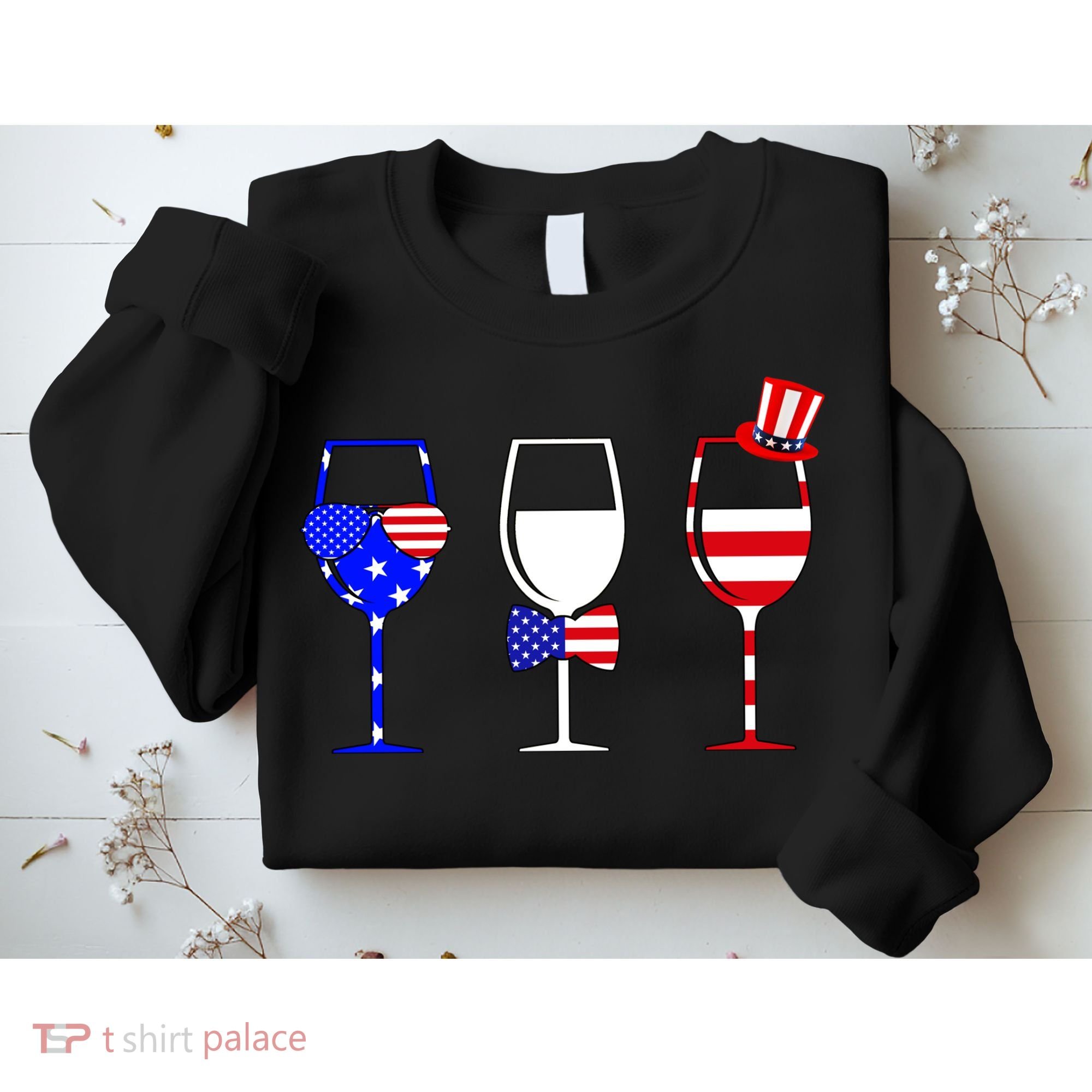 4th Of July Red White Blue Wine USA Glasses Sweatshirt