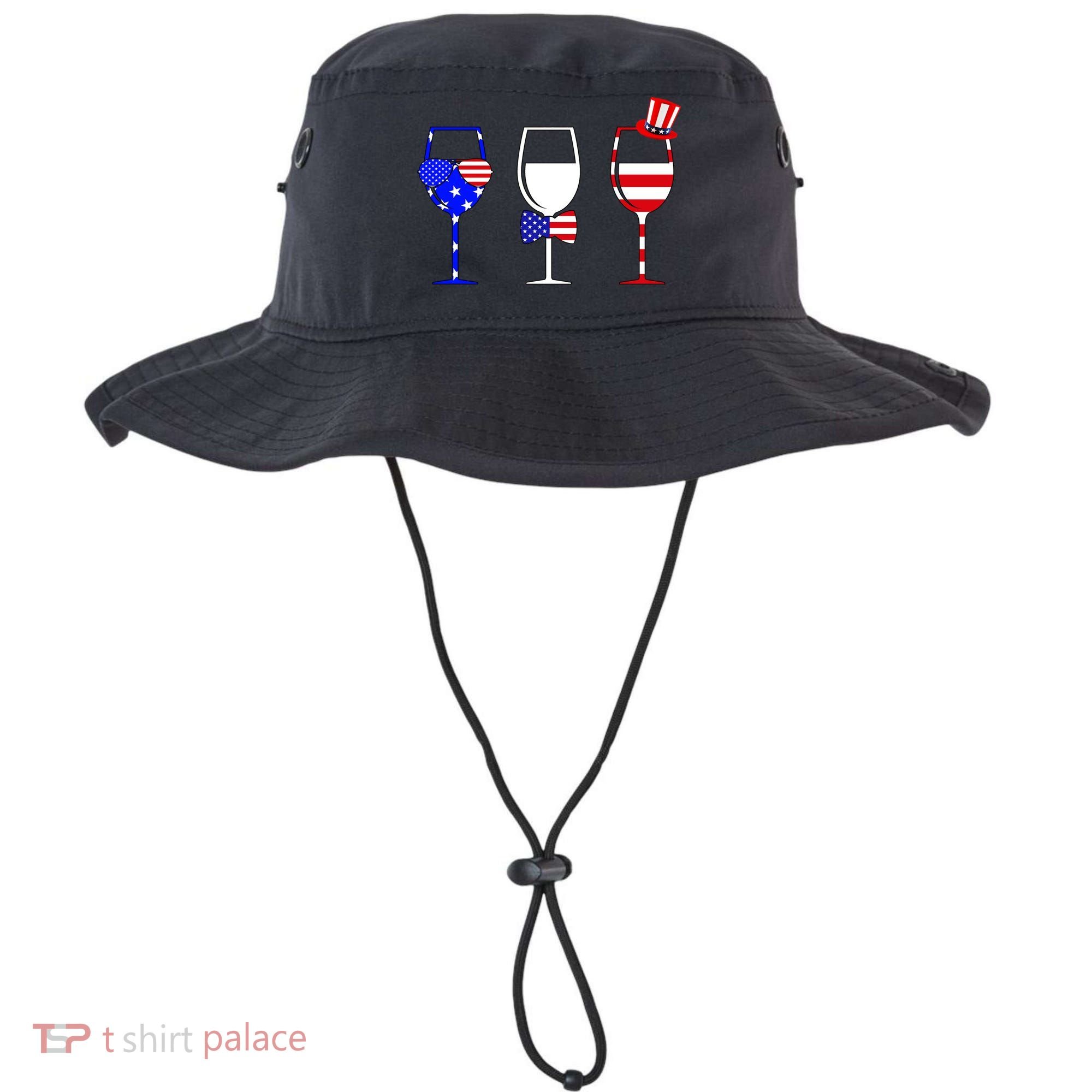 4th Of July Red White Blue Wine USA Glasses Bucket Hat