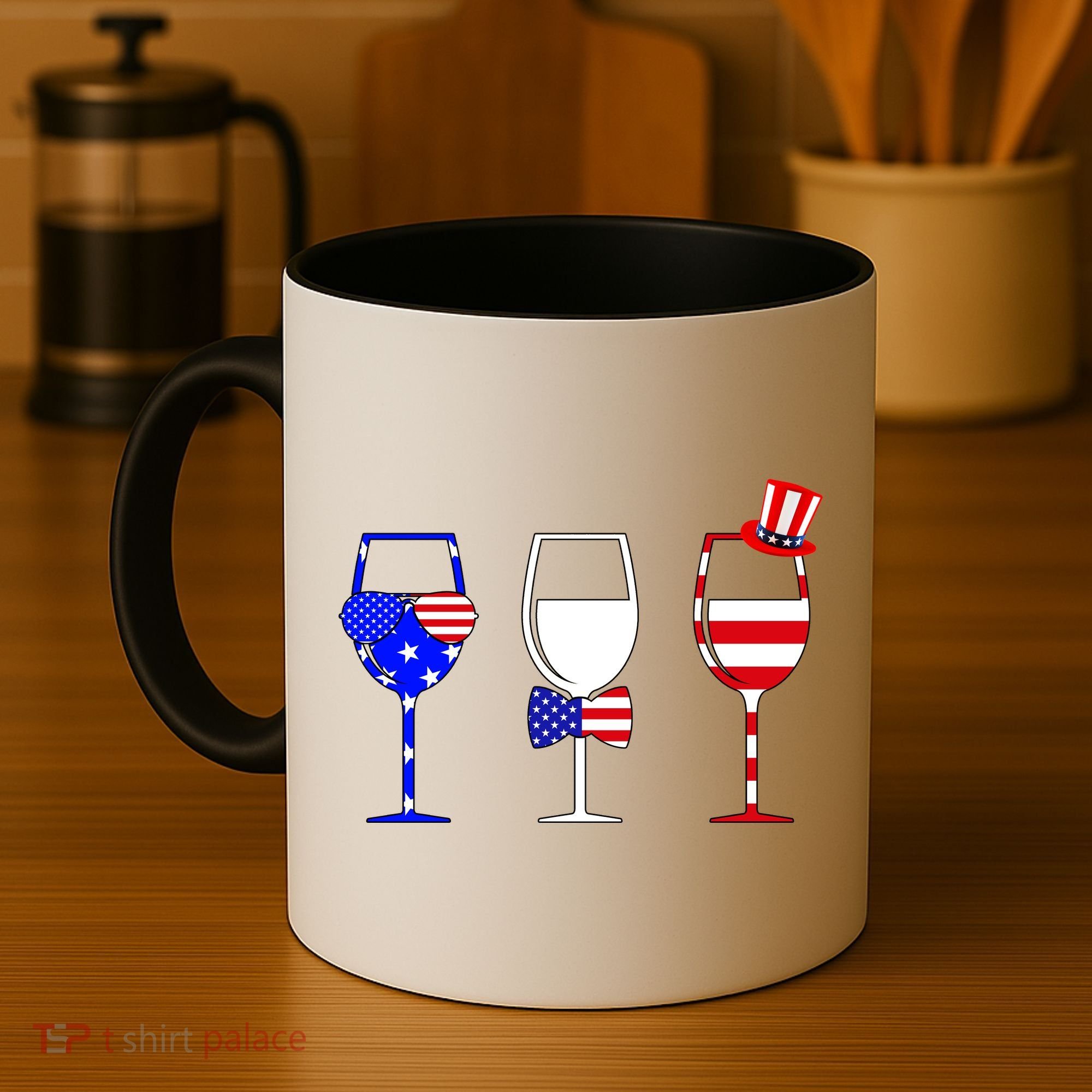 4th Of July Red White Blue Wine USA Glasses Coffee Mug