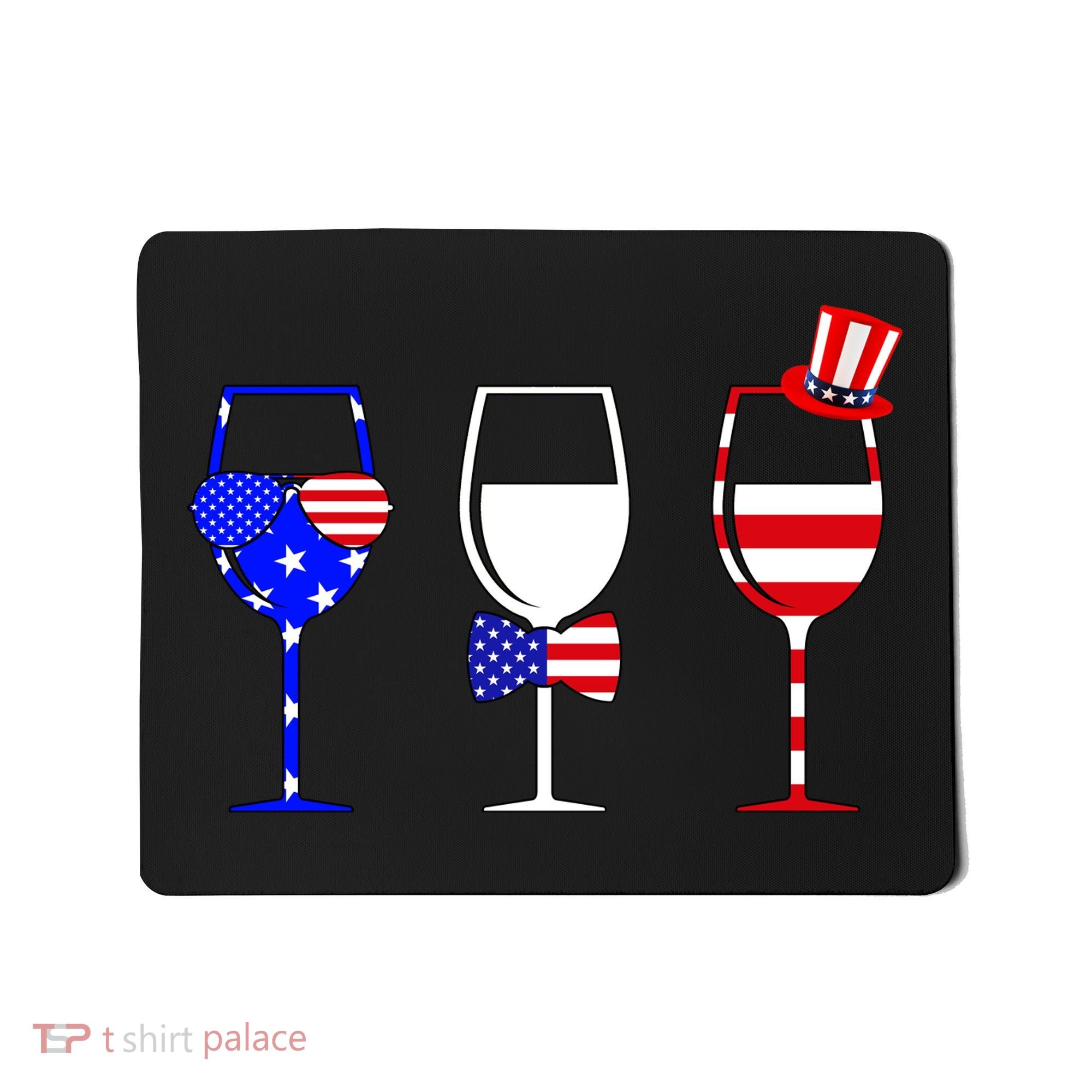 4th Of July Red White Blue Wine USA Glasses Mousepad