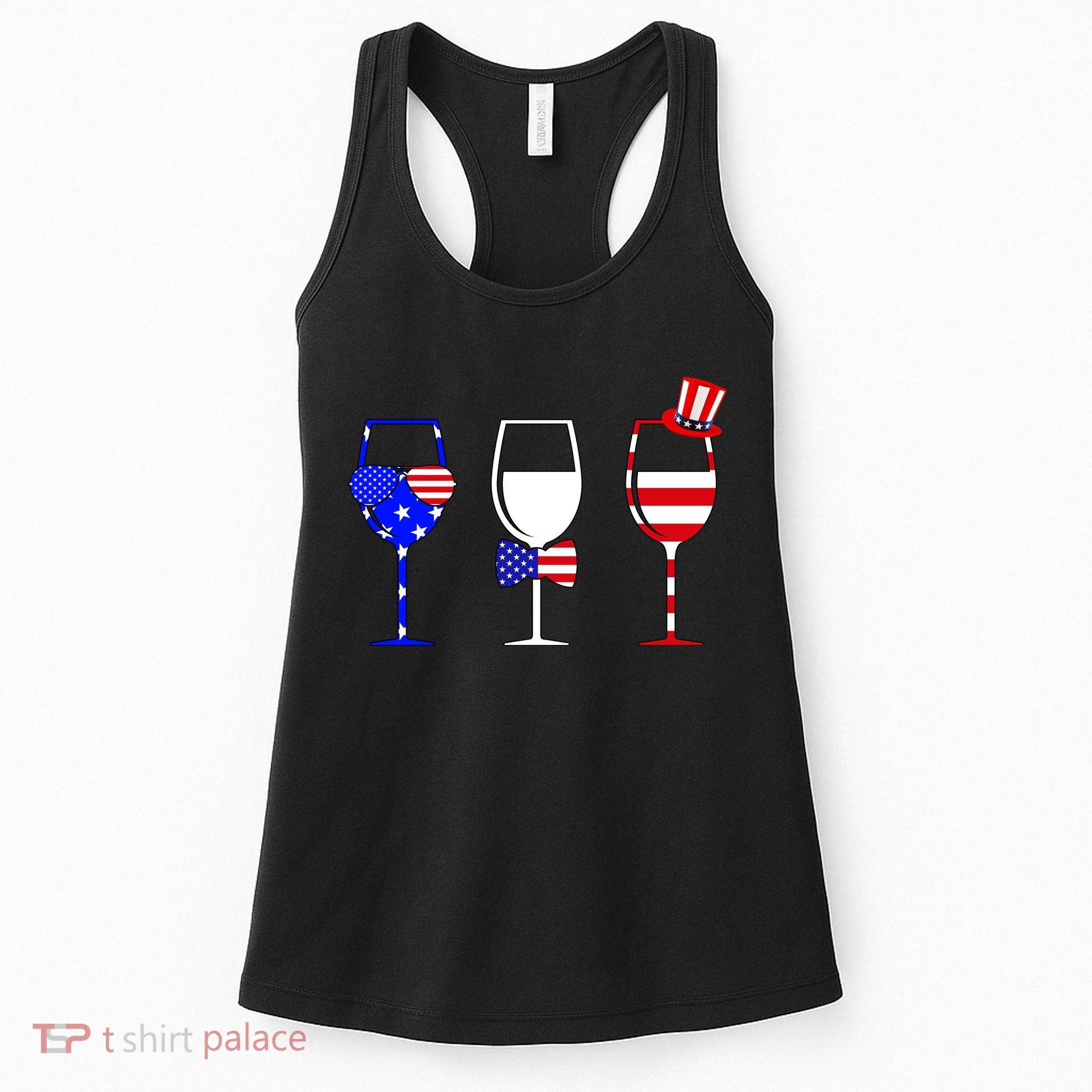 4th Of July Red White Blue Wine USA Glasses Women's Tank Top