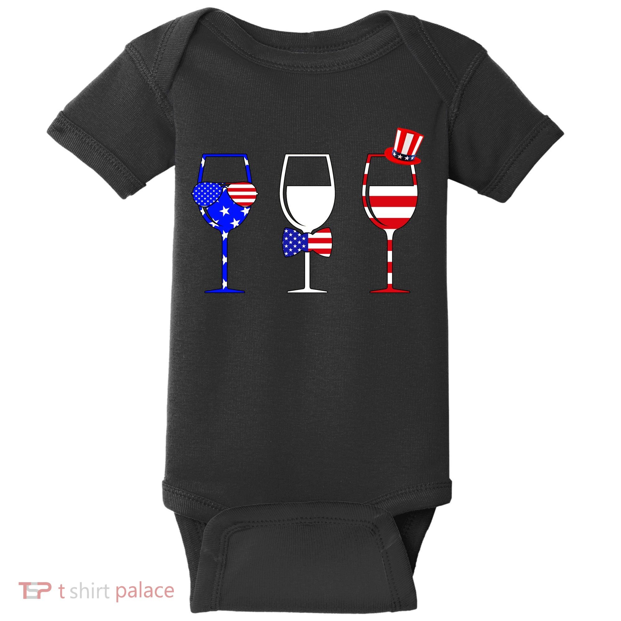 4th Of July Red White Blue Wine USA Glasses Baby Bodysuit