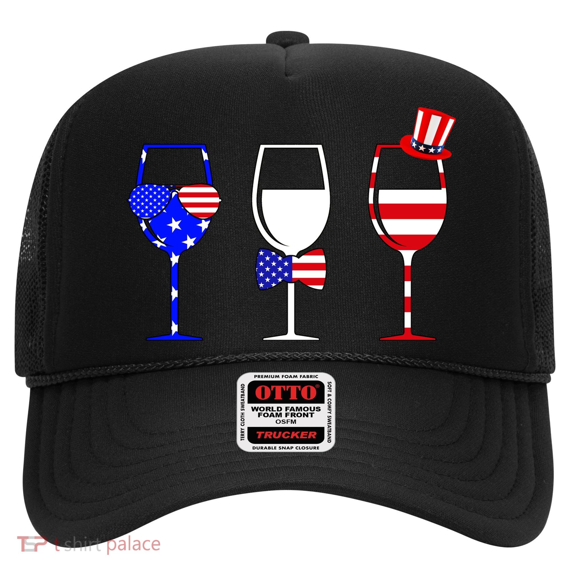 4th Of July Red White Blue Wine USA Glasses Hat