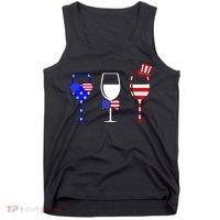 4th Of July Red White Blue Wine USA Glasses Tank Top thumb 0