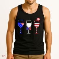 4th Of July Red White Blue Wine USA Glasses Tank Top thumb 3