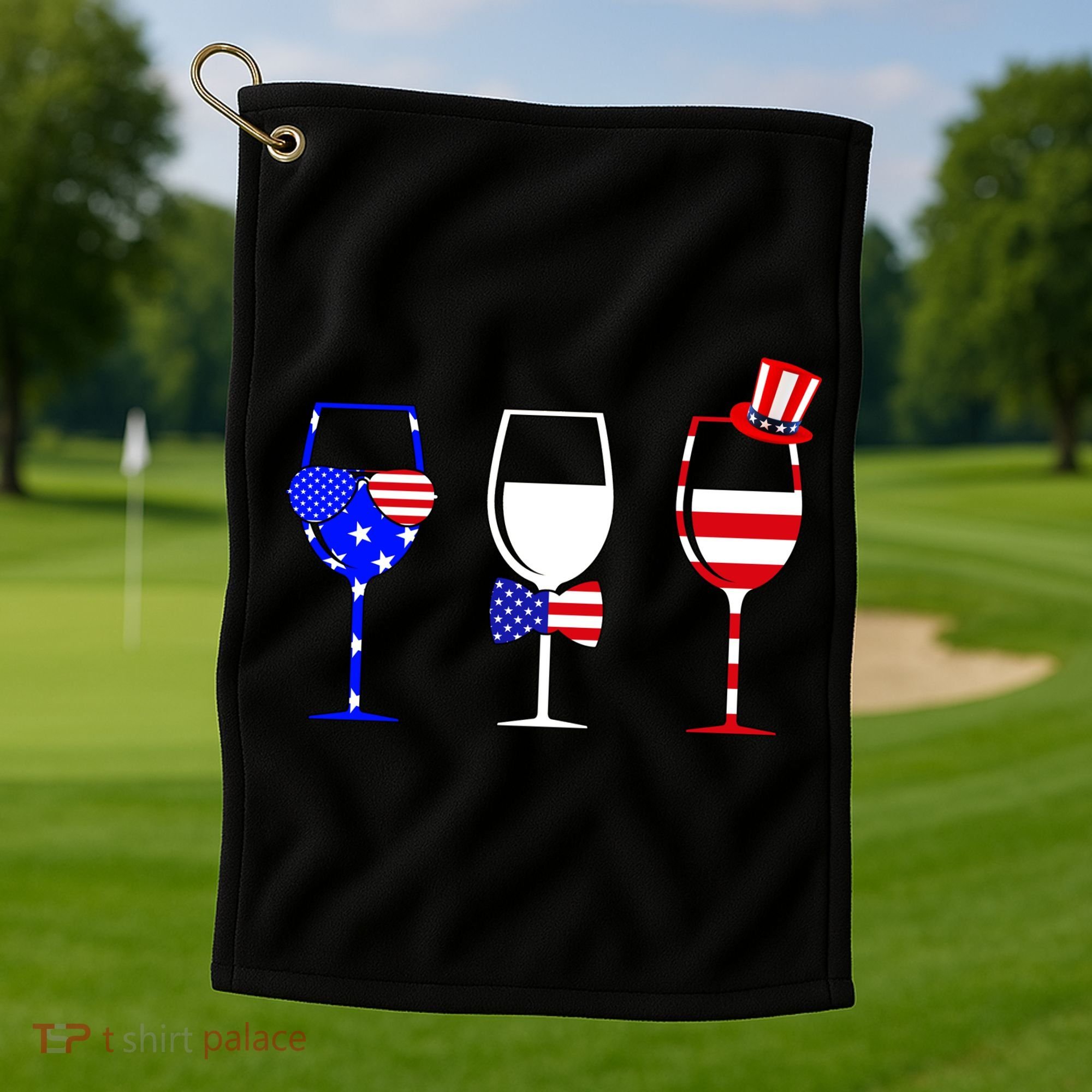 4th Of July Red White Blue Wine USA Glasses Golf Towel