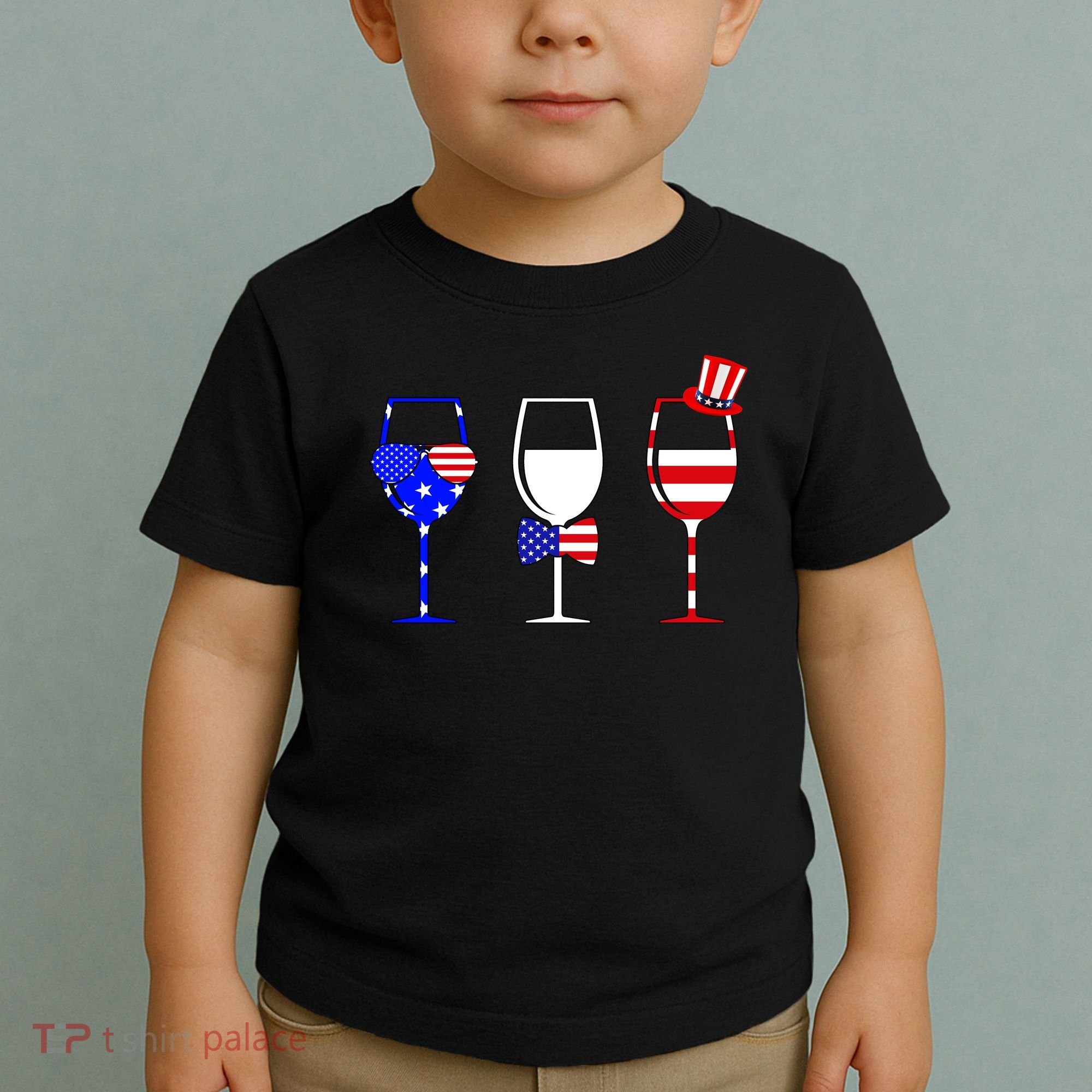 4th Of July Red White Blue Wine USA Glasses Toddler T-Shirt