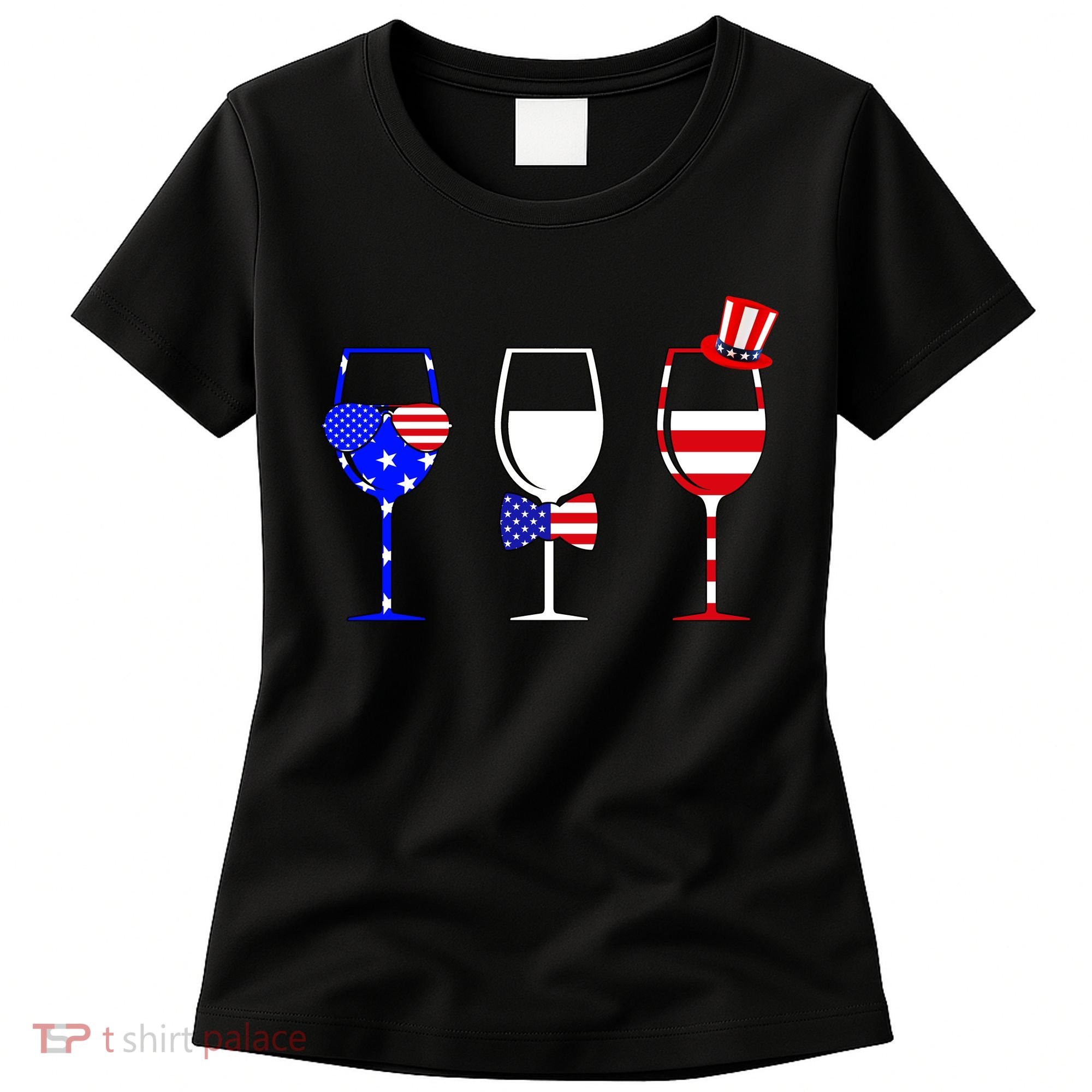 4th Of July Red White Blue Wine USA Glasses Women's T-Shirt