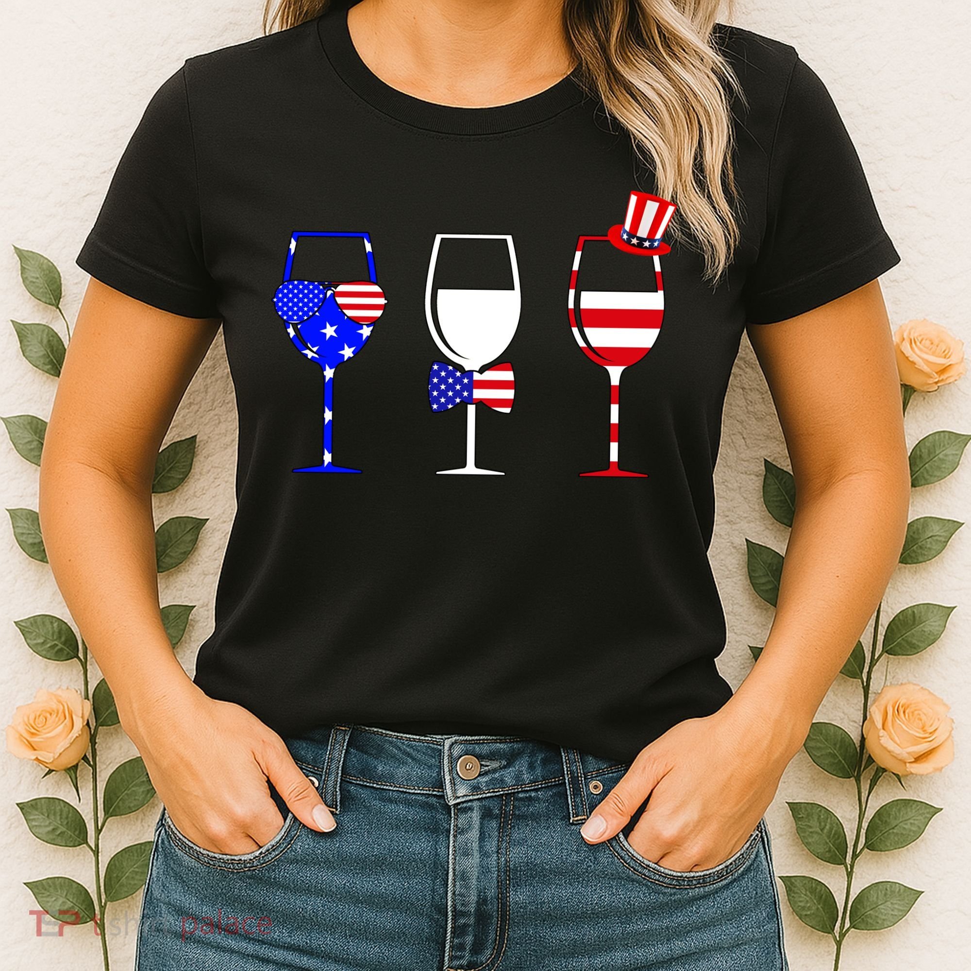 4th Of July Red White Blue Wine USA Glasses Women's T-Shirt