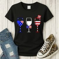 4th Of July Red White Blue Wine USA Glasses Women's T-Shirt thumb 3