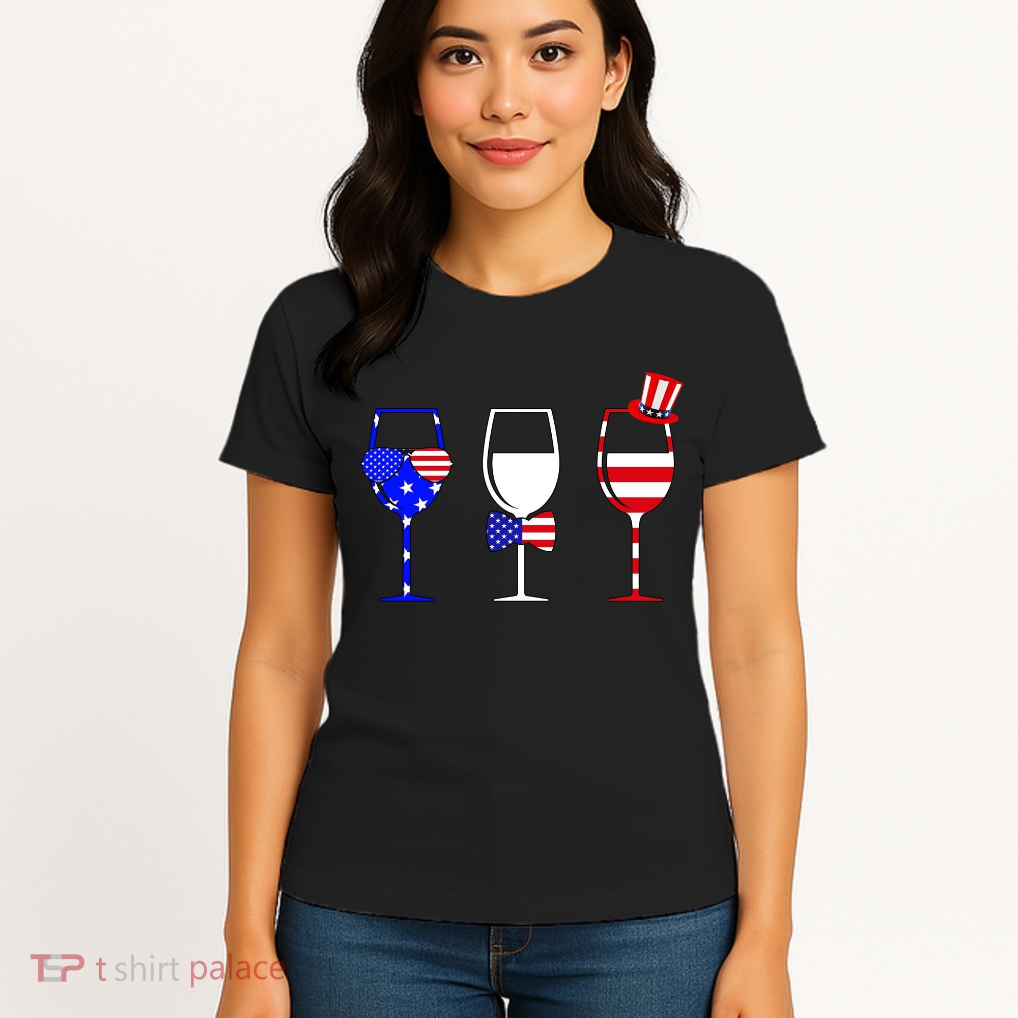4th Of July Red White Blue Wine USA Glasses Women's T-Shirt
