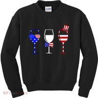 4th Of July Red White Blue Wine USA Glasses Kids Sweatshirt thumb 0