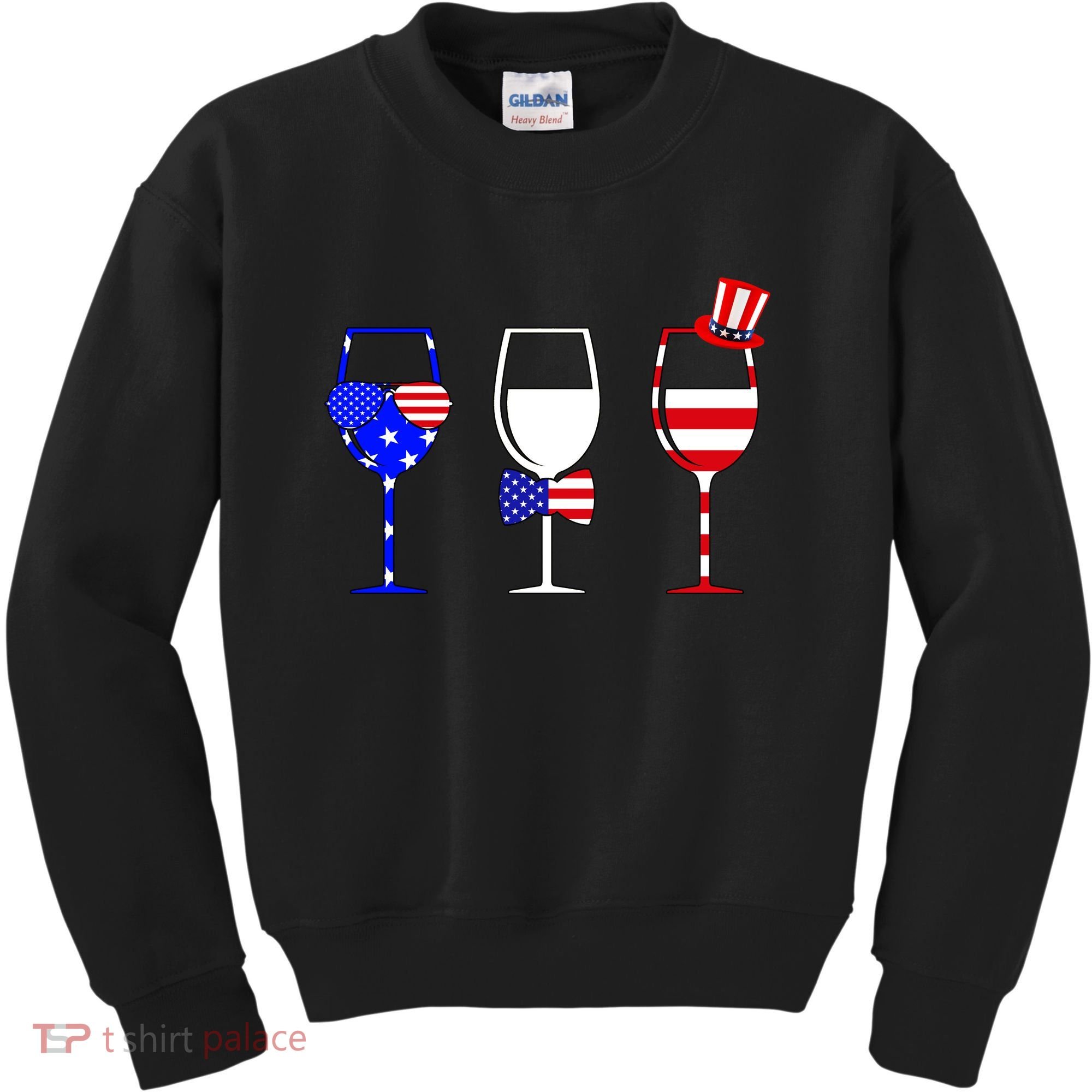 4th Of July Red White Blue Wine USA Glasses Kids Sweatshirt
