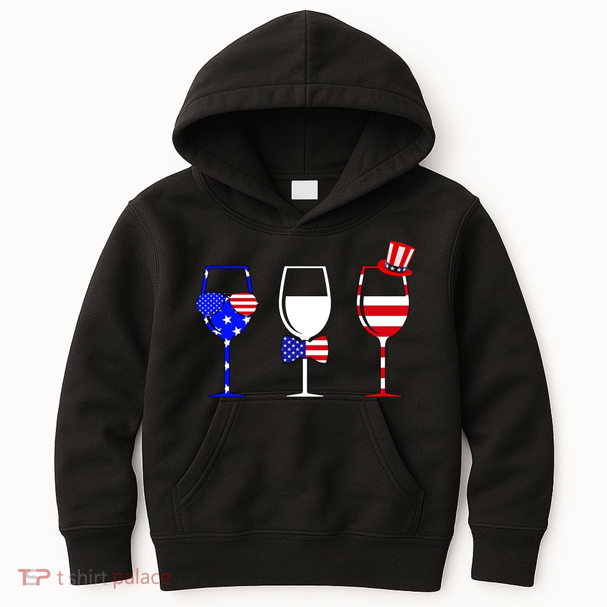 4th Of July Red White Blue Wine USA Glasses Kids Hoodie