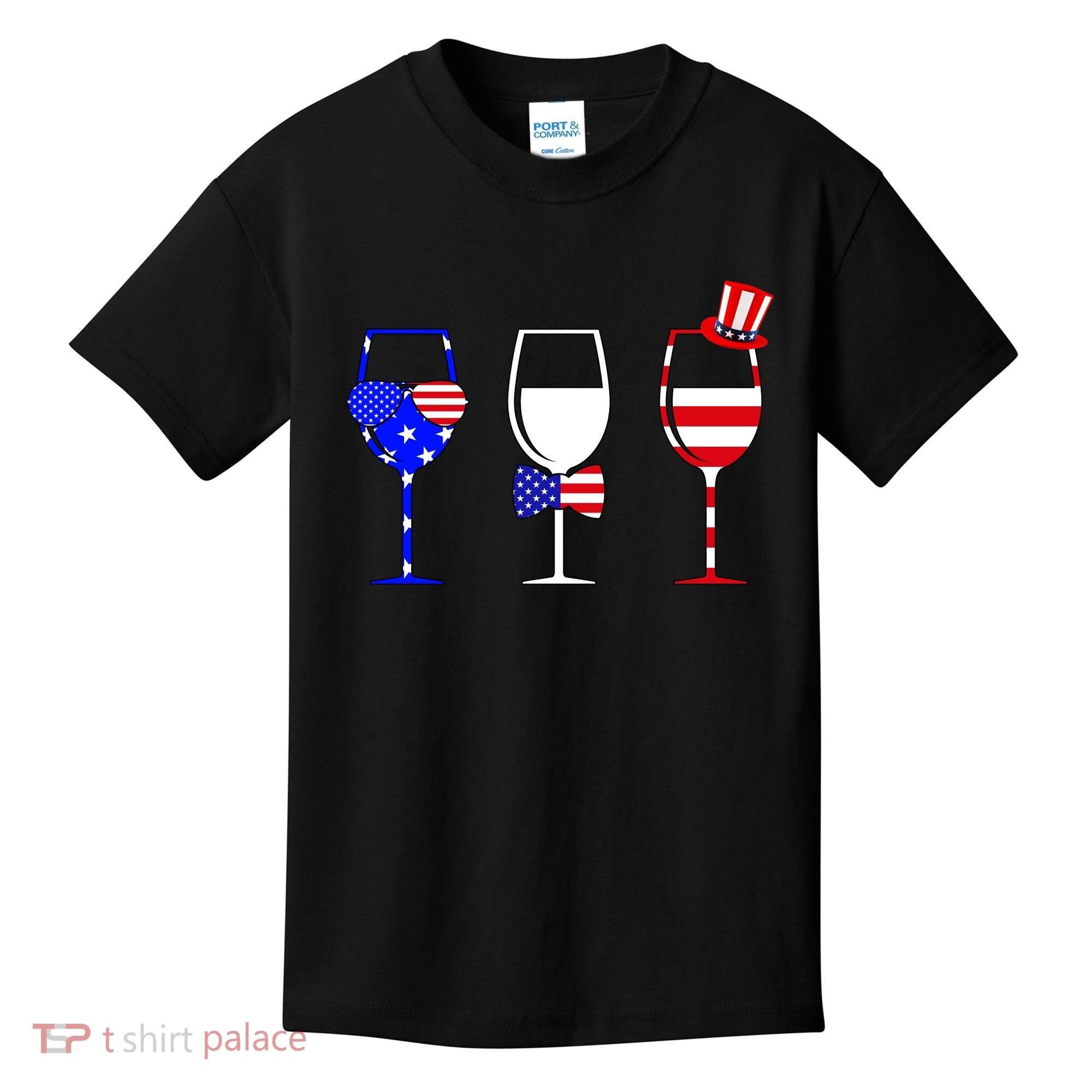4th Of July Red White Blue Wine USA Glasses Kids T-Shirt