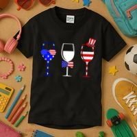 4th Of July Red White Blue Wine USA Glasses Kids T-Shirt thumb 3