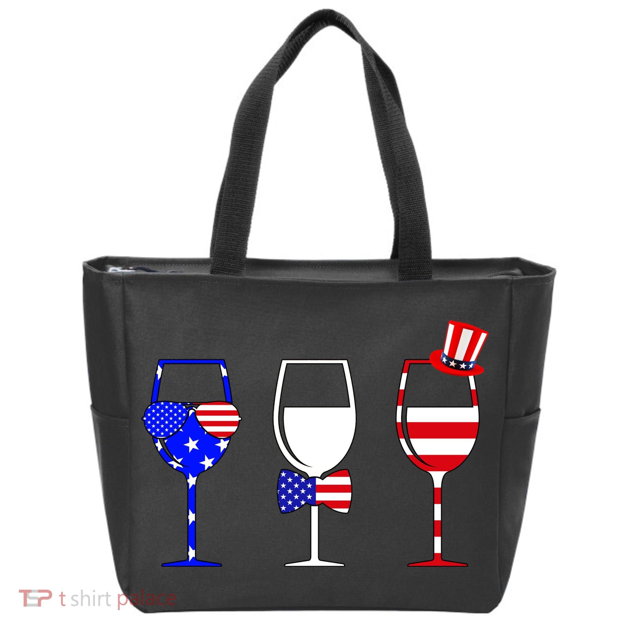 4th Of July Red White Blue Wine USA Glasses Tote Bag