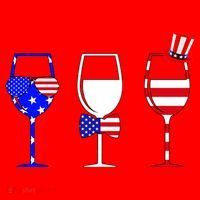 4th Of July Red White Blue Wine USA Glasses Santa Hat thumb 1