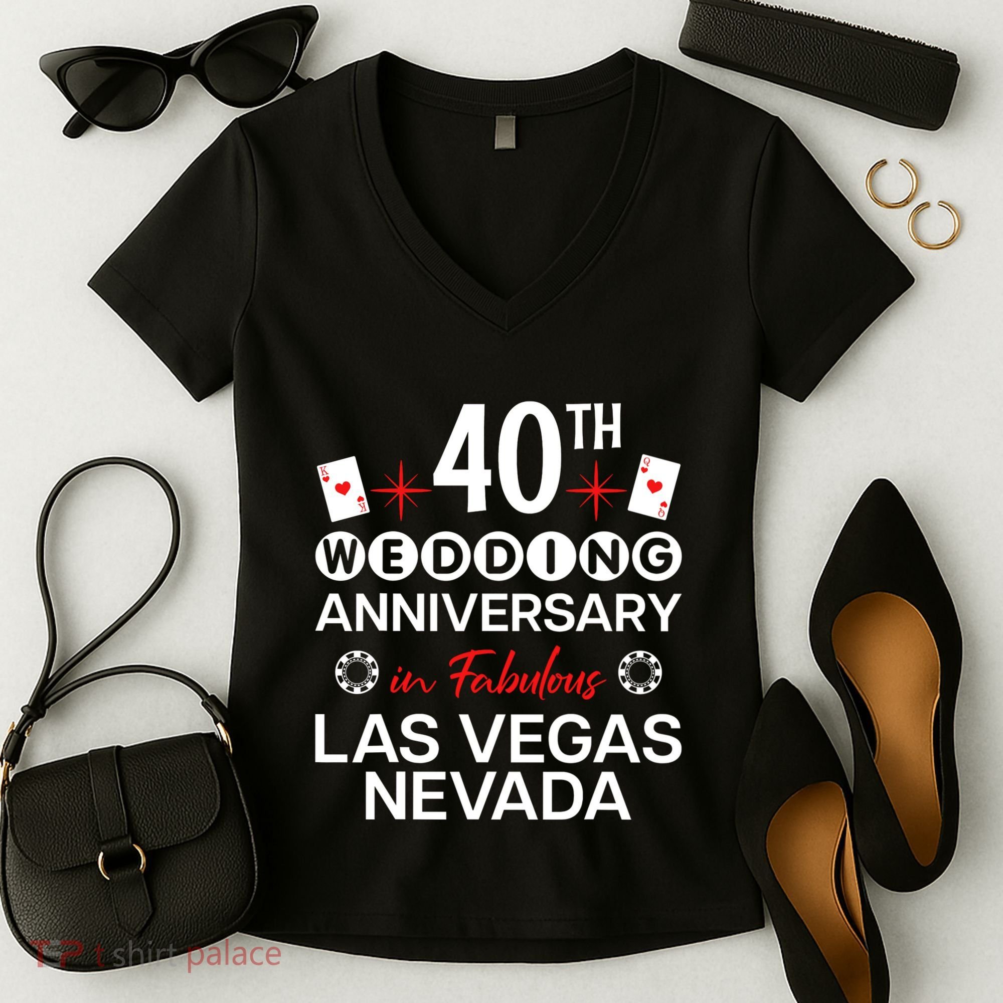 40th Wedding Anniversary In Las Vegas 40 Years Married Women's V-Neck T-Shirt