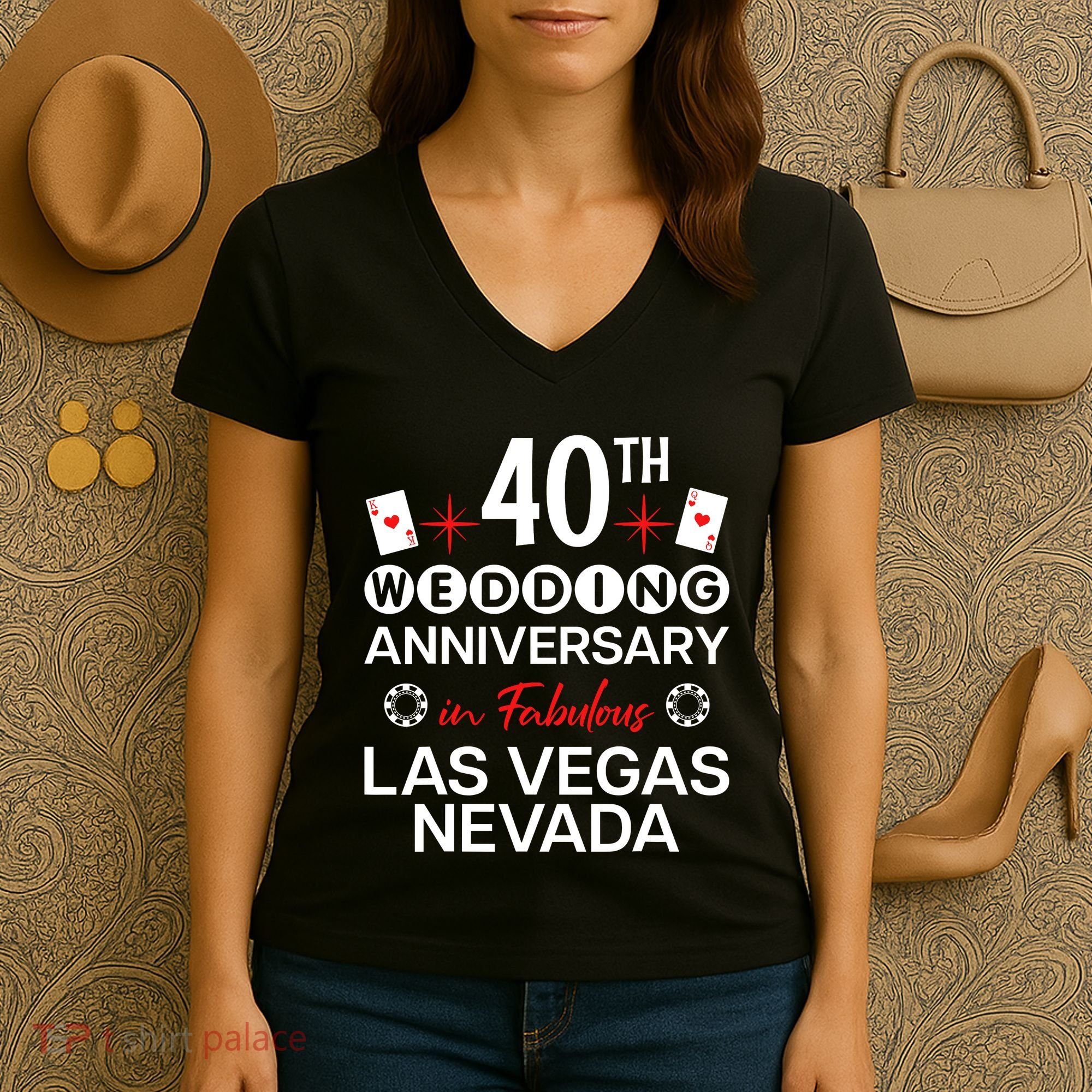 40th Wedding Anniversary In Las Vegas 40 Years Married Women's V-Neck T-Shirt