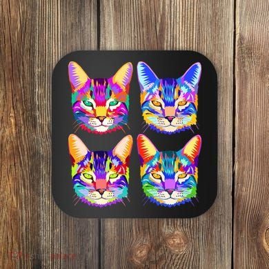 4X Cats - Colorful Portrait Coaster