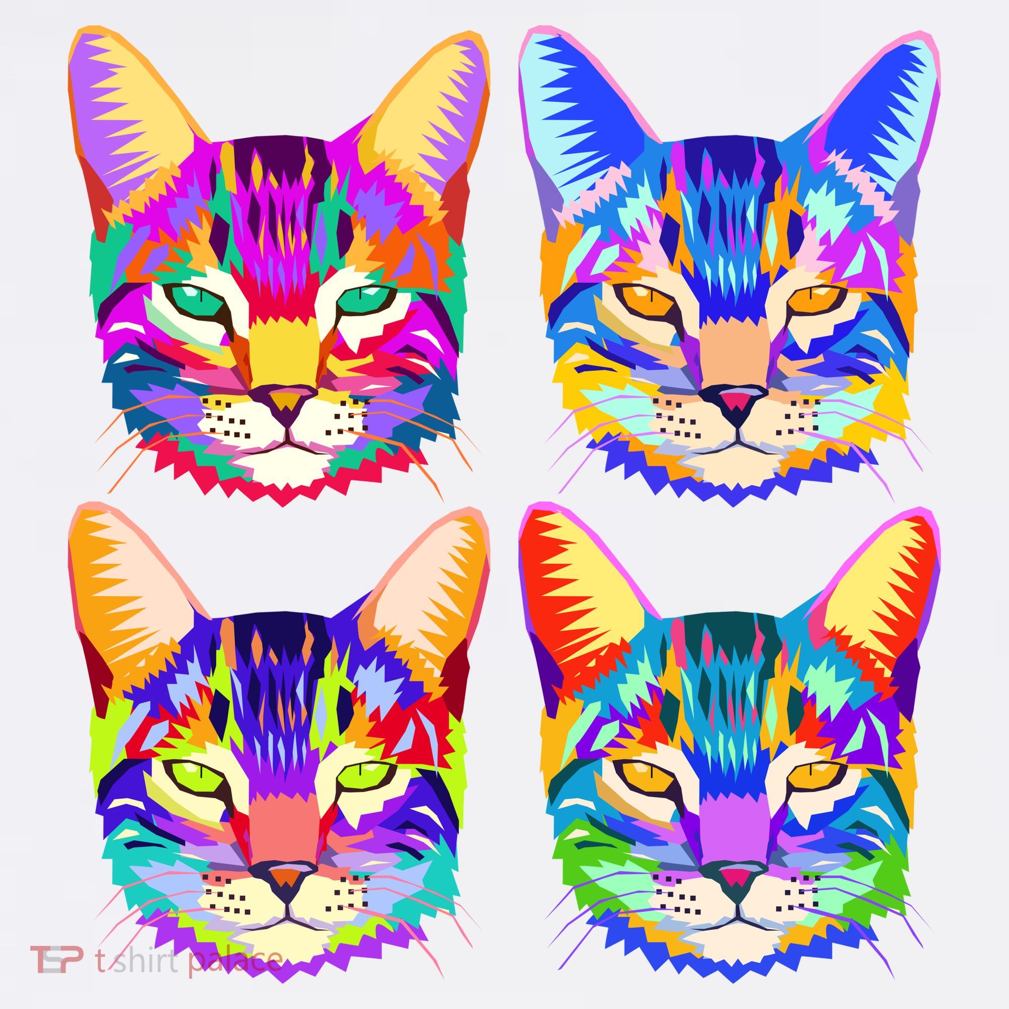 4X Cats - Colorful Portrait T-Shirt