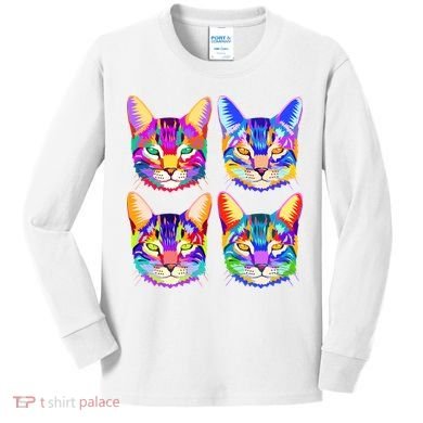 4X Cats - Colorful Portrait Kids Long Sleeve Shirt