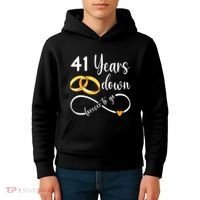 41 Years Down Forever To Go Couple 41st Wedding Anniversary Kids Hoodie thumb 4