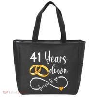 41 Years Down Forever To Go Couple 41st Wedding Anniversary Tote Bag thumb 0