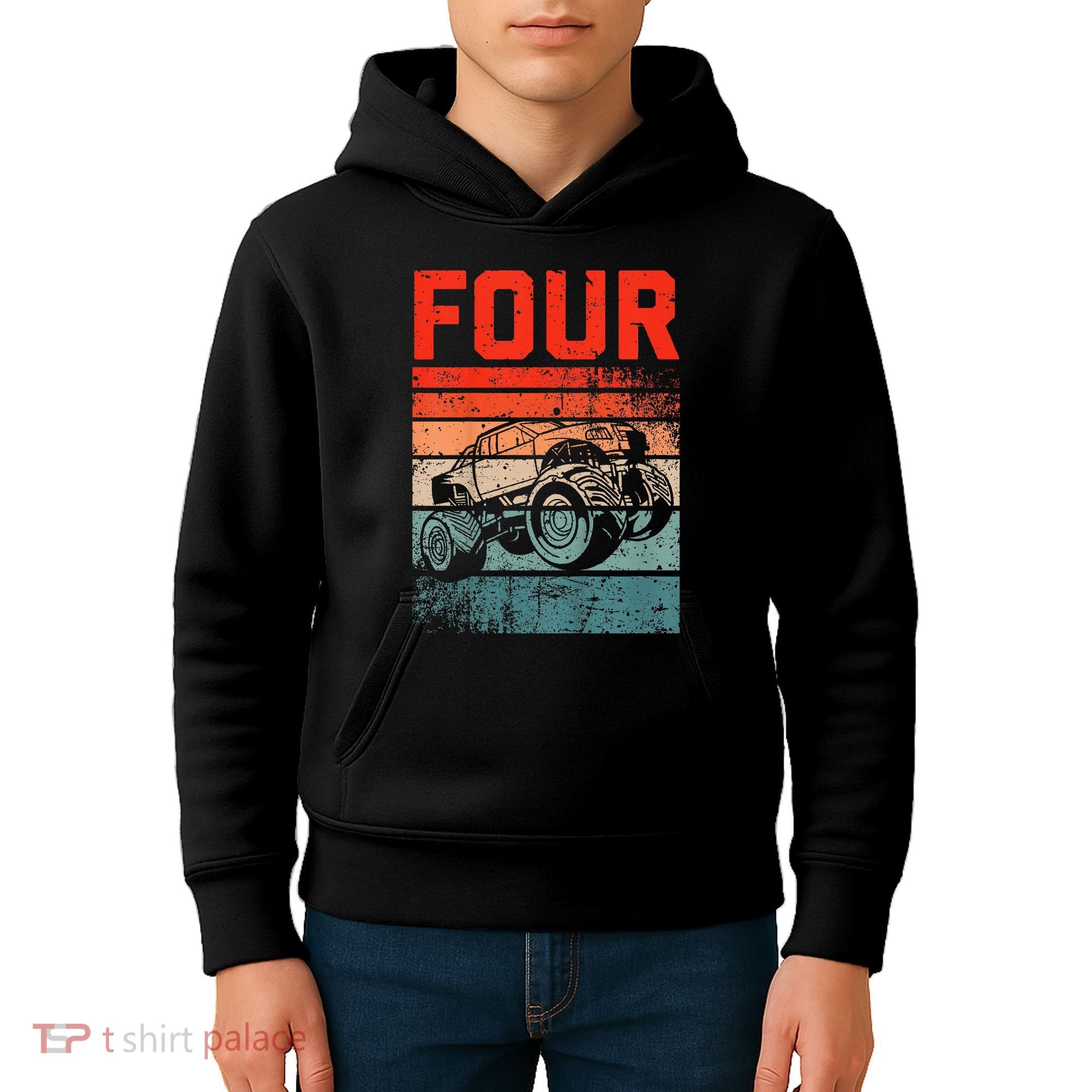 4 Year Old 4th Birthday Monster Truck Kids Hoodie