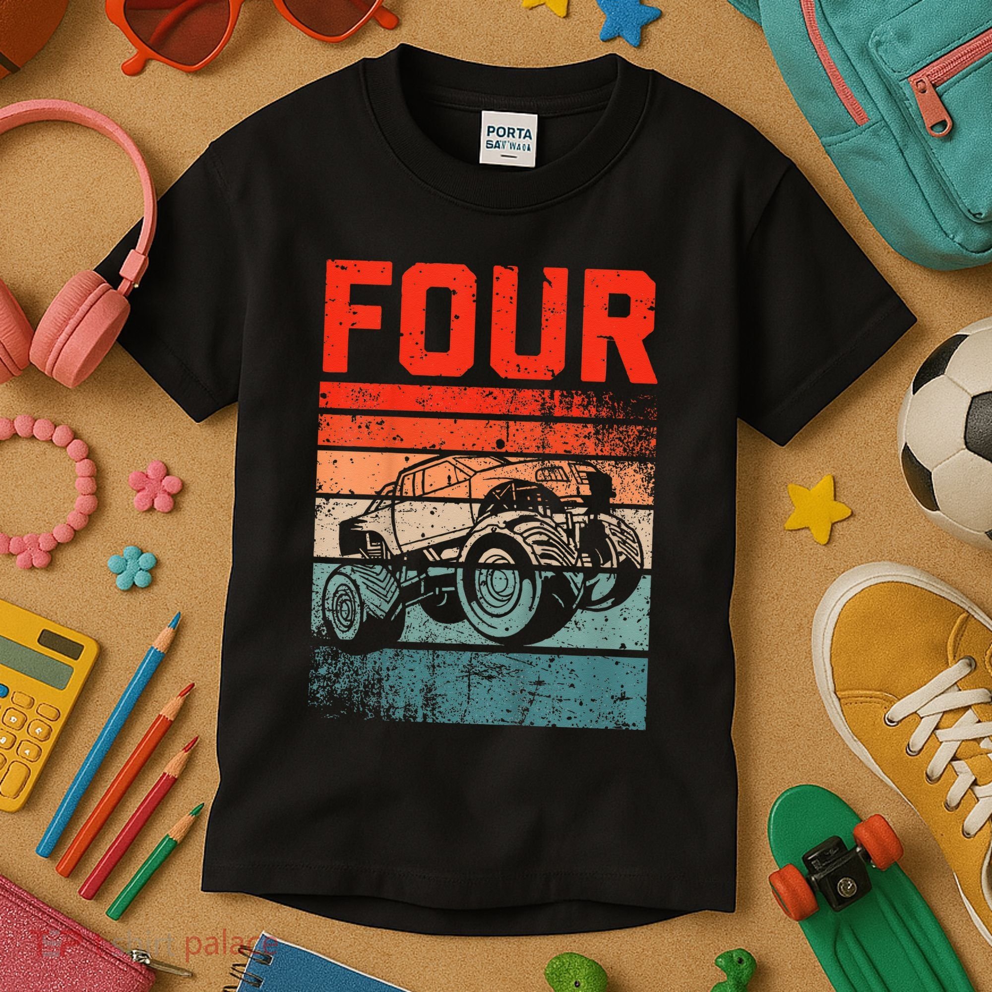 4 Year Old 4th Birthday Monster Truck Kids T-Shirt
