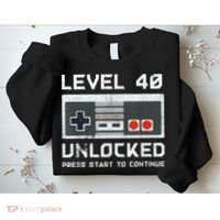 40 Year Old Forty Birthday Gift Level 40 Unlocked Gamer Sweatshirt thumb 2